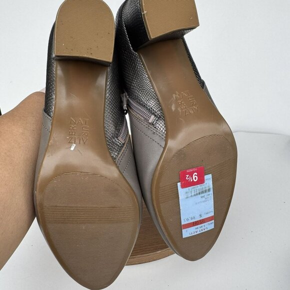 Naturalizer Taupe & Metallic Gray Leather Block Ankle Boots Heels Size 9.5 - Picture 6 of 8
